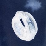 white oval image on a dark blue background